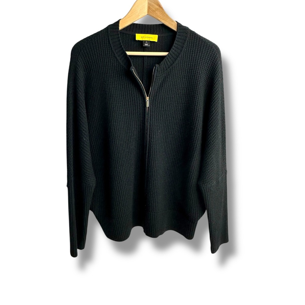 St. John Vintage Black Wool Knit Dolman Sleeve Cardigan size M‎
